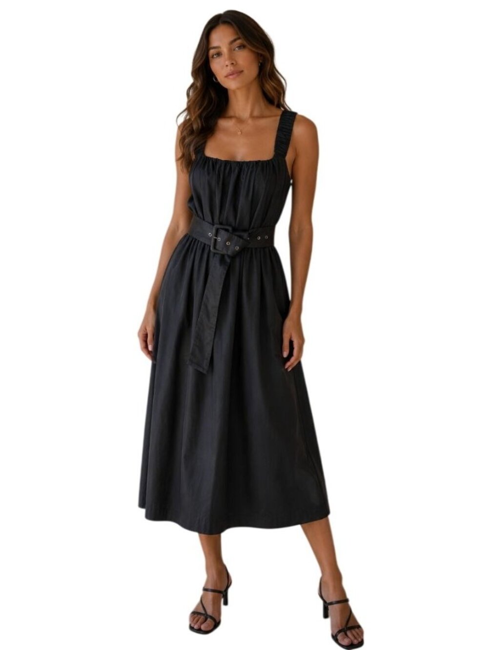 Reiss Liza Cotton Ruched Strap Belted Midi Dress NWT - Size 6